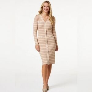 Cato Beige Striped Long Sleeve Dress